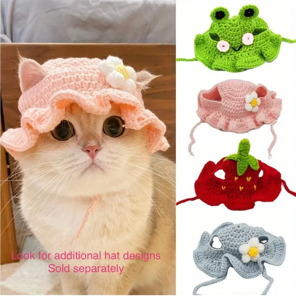 Red Strawberry Handcrafted Crochet Cat Dog or Small Pet Hat (Sm)